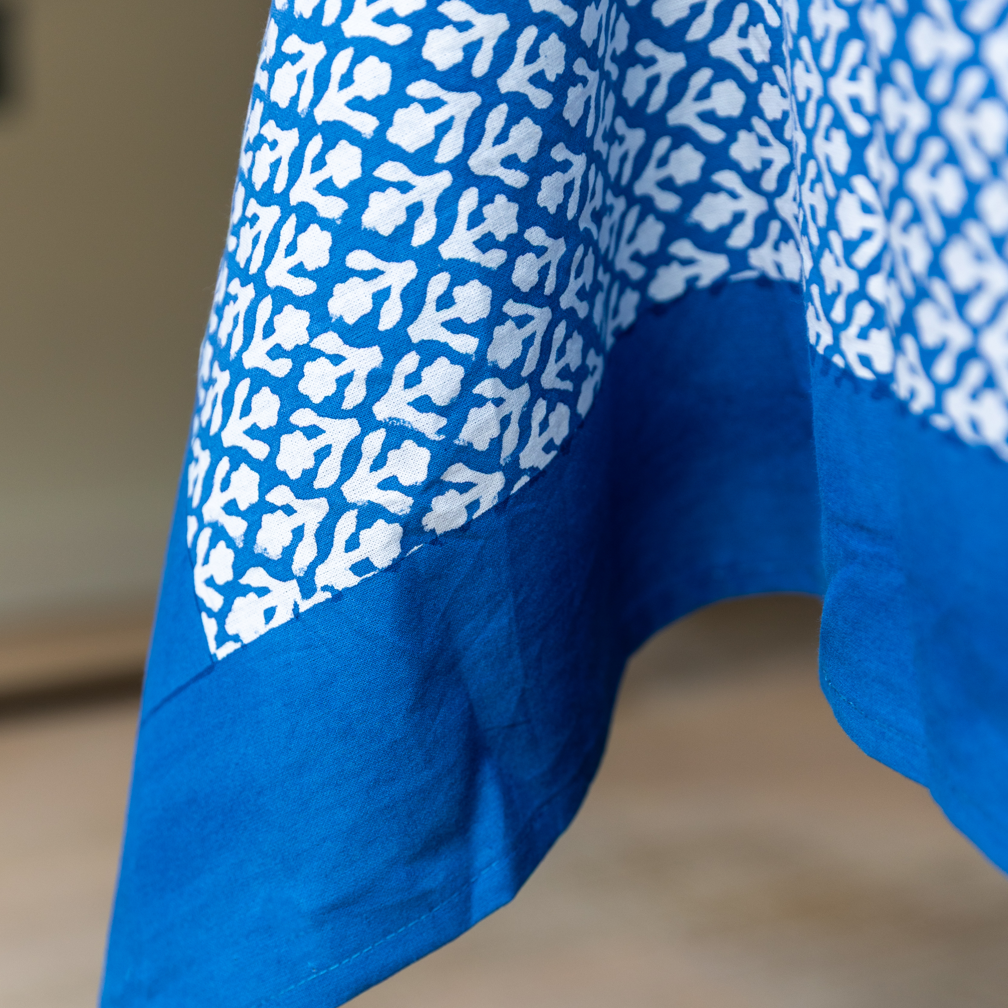 HAND BLOCK TABLECLOTH - COBALT BLUE MOTIF