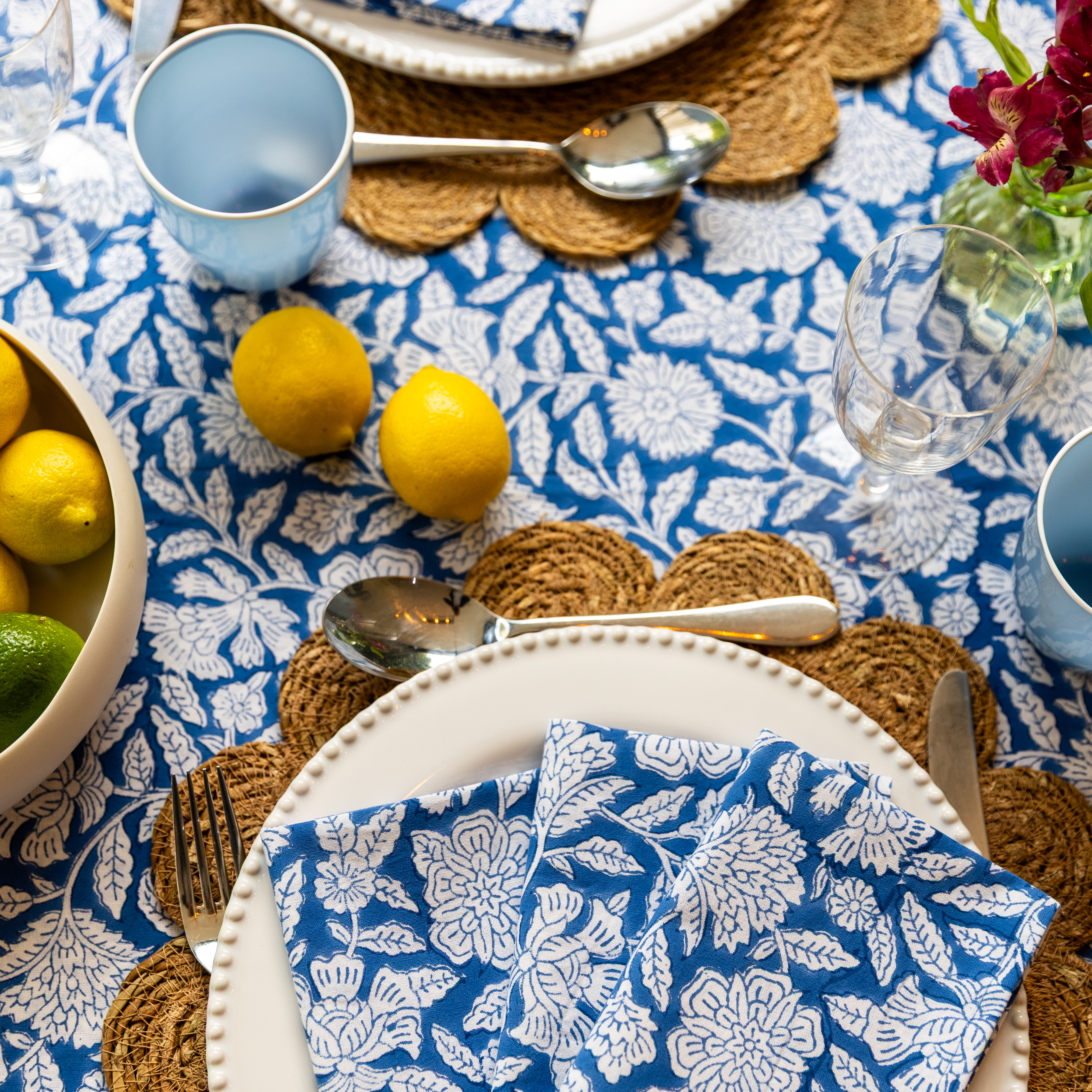 THICKER WEAVE NAPKINS - COBALT BLUE FLORAL