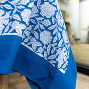 HAND BLOCK TABLECLOTH - COBALT BLUE FLORAL