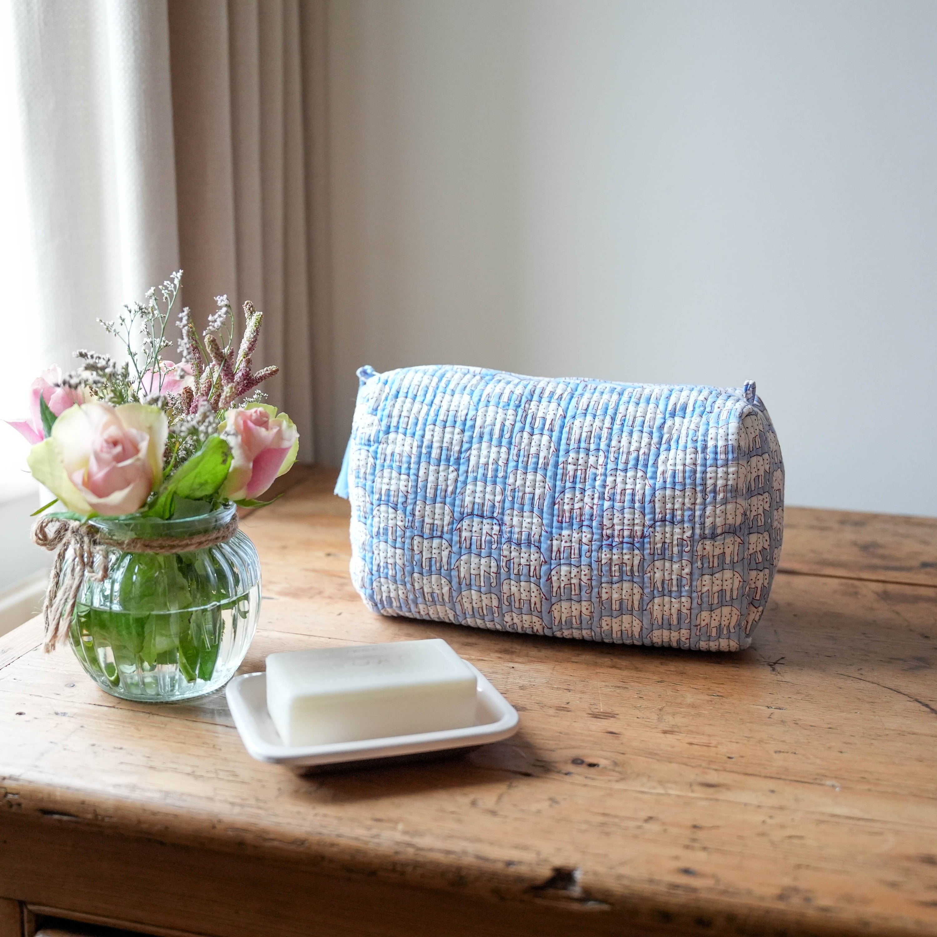 COTTON WASH BAG - BLUE ELEPHANT