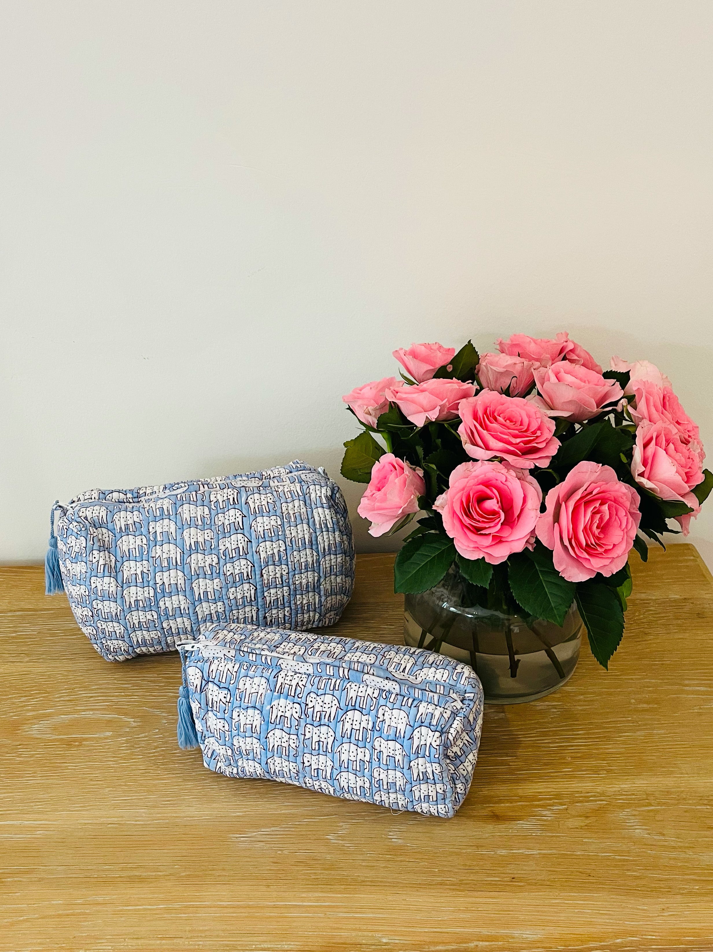 COTTON WASH BAG - BLUE ELEPHANT