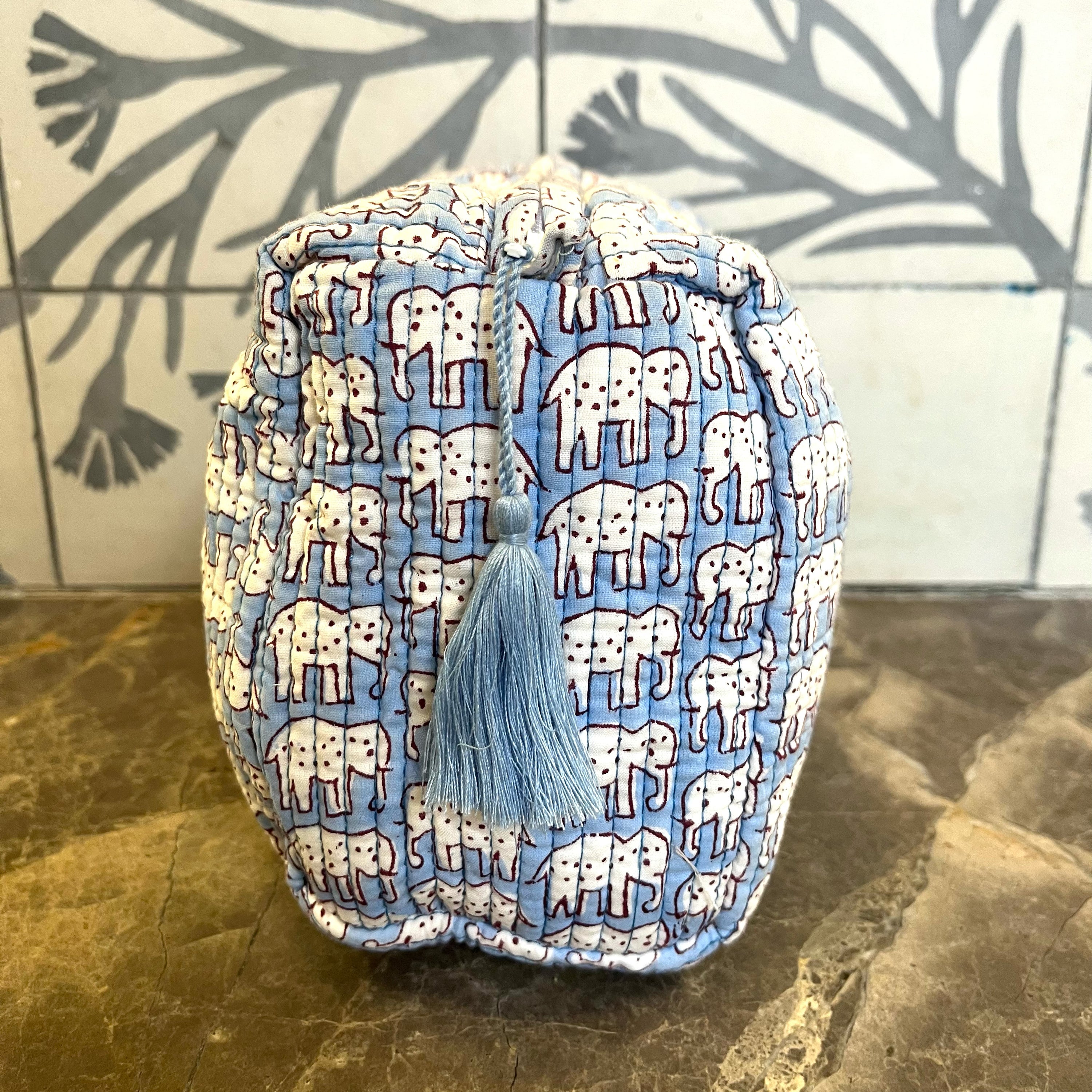 COTTON WASH BAG - BLUE ELEPHANT
