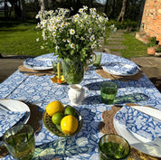 HAND BLOCK TABLECLOTH - COBALT BLUE FLORAL