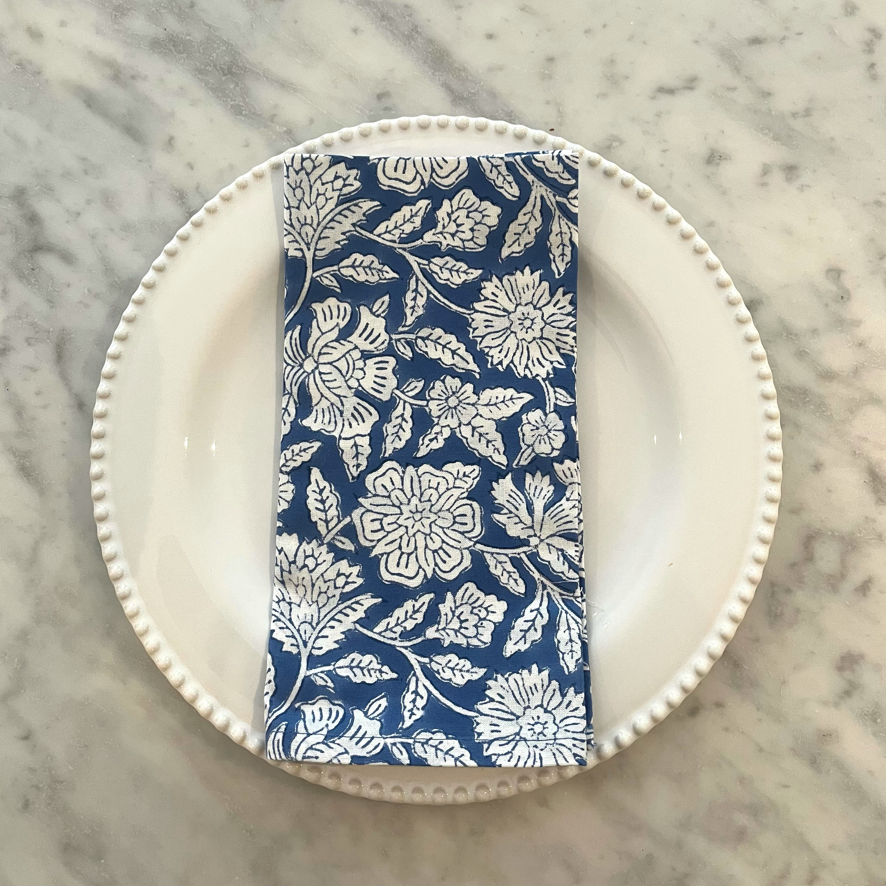 THICKER WEAVE NAPKINS - COBALT BLUE FLORAL