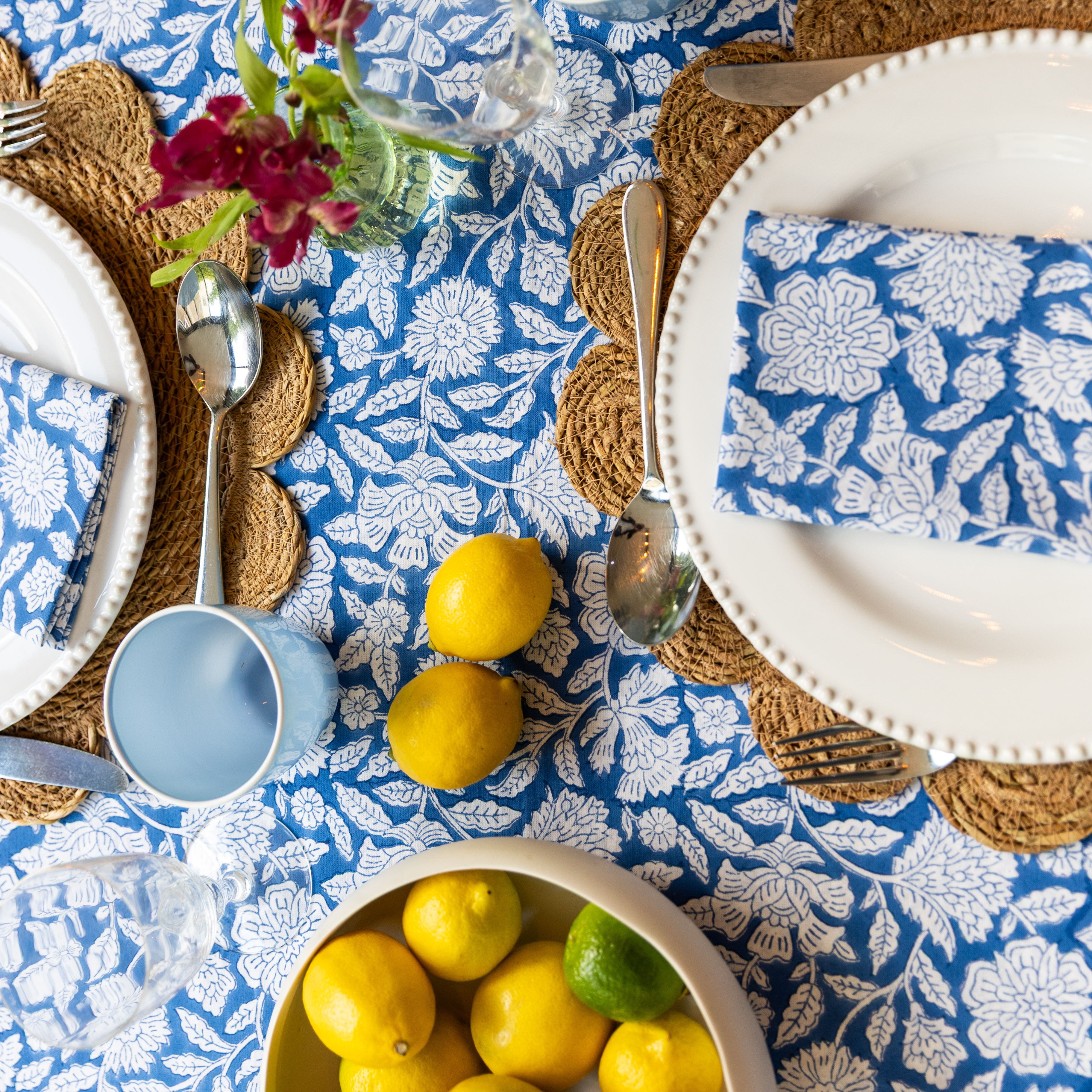 THICKER WEAVE NAPKINS - COBALT BLUE FLORAL