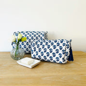 WASH BAG + MAKE UP POUCH SET - BLUE FLOWER