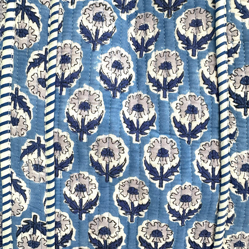 QUILTED COTTON TOTE BAG - BLUE FLOWER