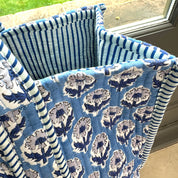 QUILTED COTTON TOTE BAG - BLUE FLOWER