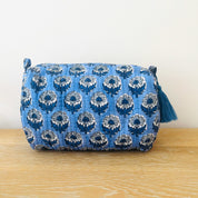 WASH BAG + MAKE UP POUCH SET - BLUE WITH GREY FLOWER