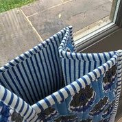 COTTON TOTE BAG -BLUE AND GREY FLOWER