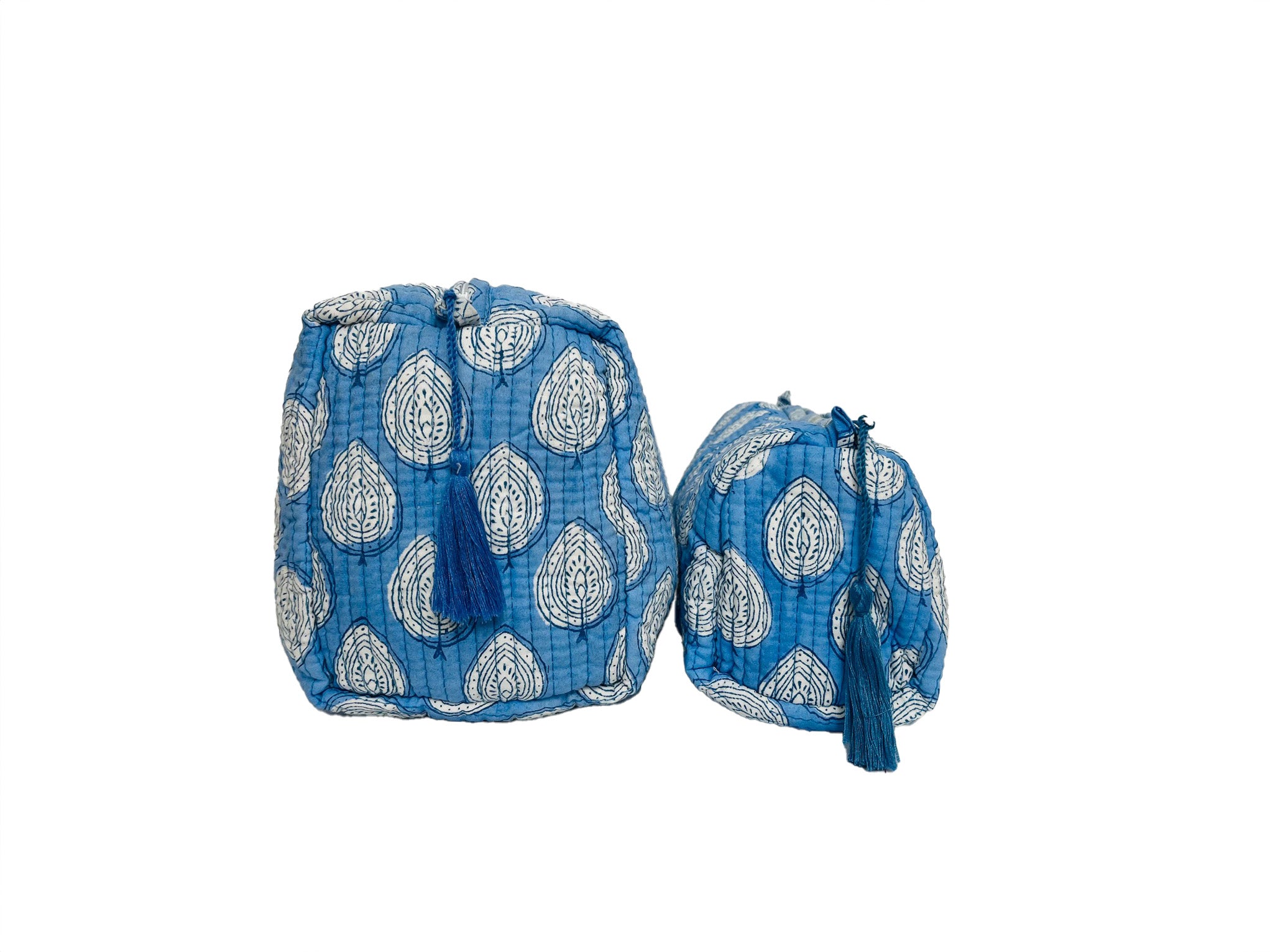 COTTON WASH BAG - BLUE LEAF