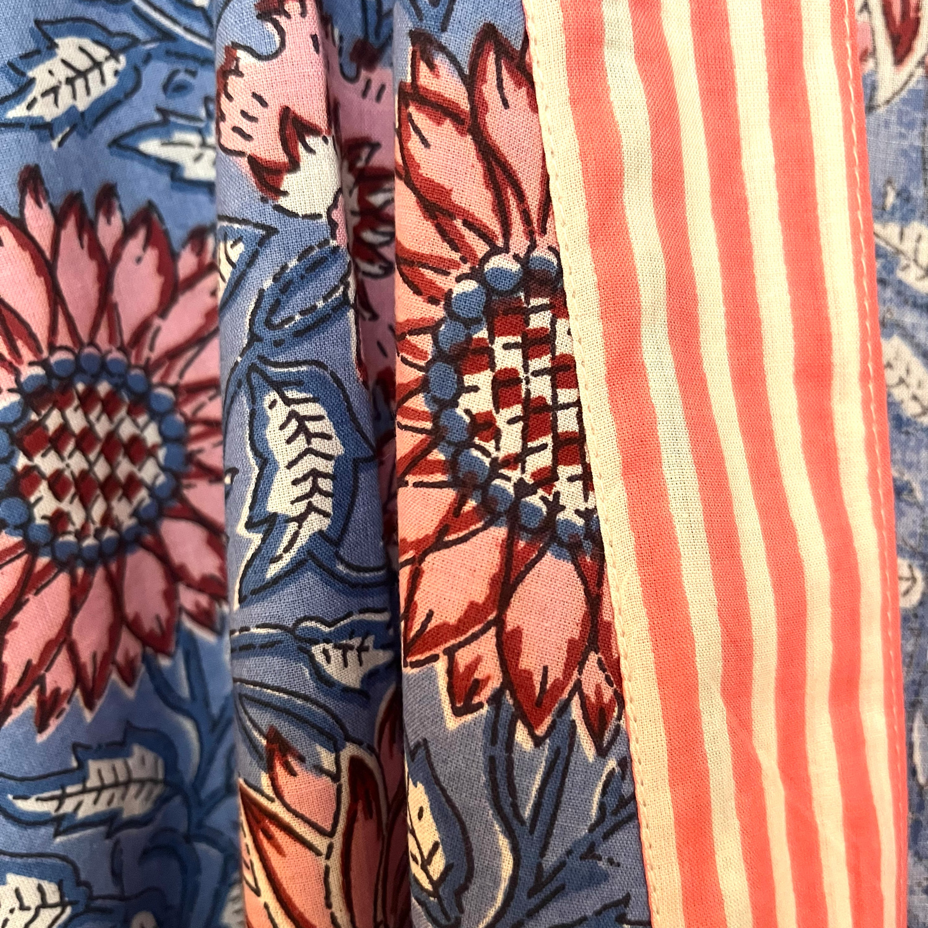 COTTON  BLOCK PRINT KIMONO - BLUE  AND SALMON PINK