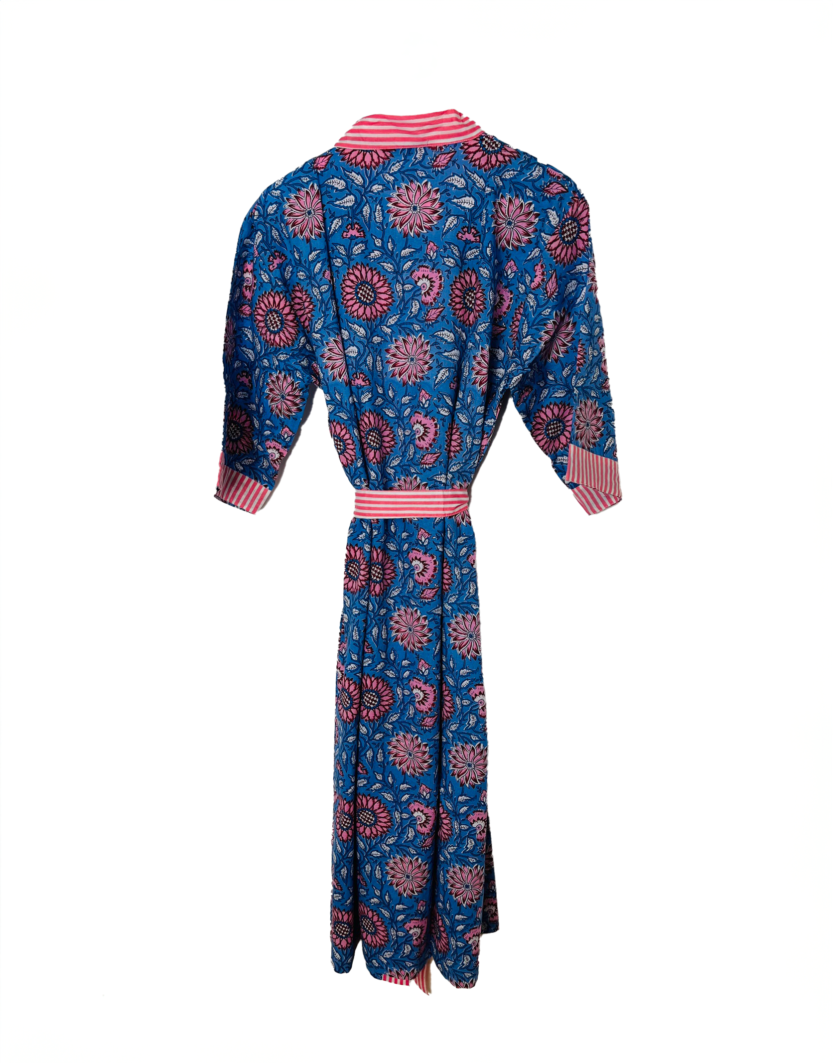 HAND PRINTED ROBE - BLUE/SALMON PINK