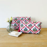 WASH BAG + MAKE UP POUCH SET - BLUE TRELLIS