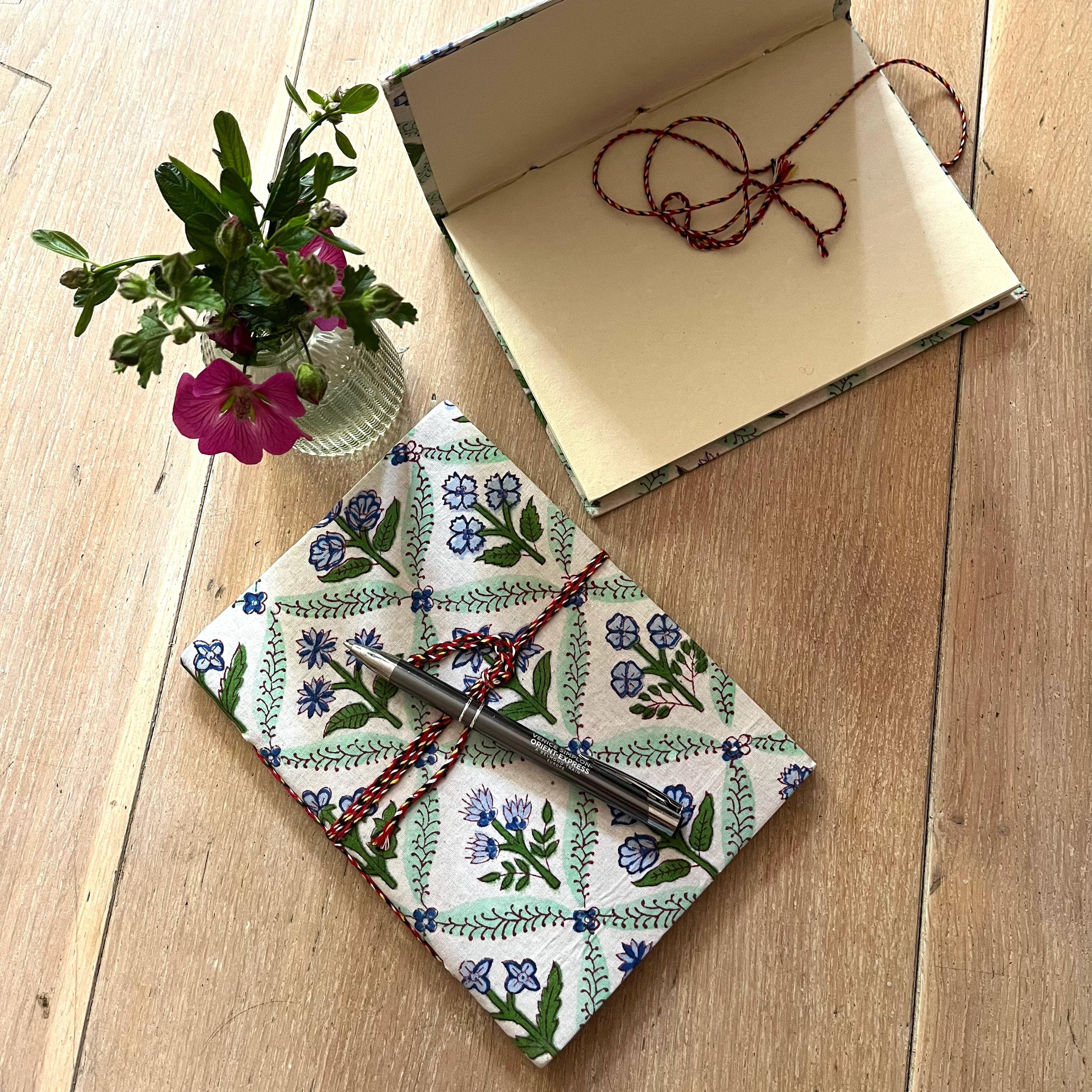 HAND MADE NOTEBOOK - BLUE TRELLIS