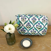 LARGE COTTON WASH BAG - BLUE TRELLIS (Was £24)