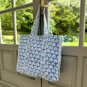 QUILTED COTTON TOTE BAG - BLUE FLOWER