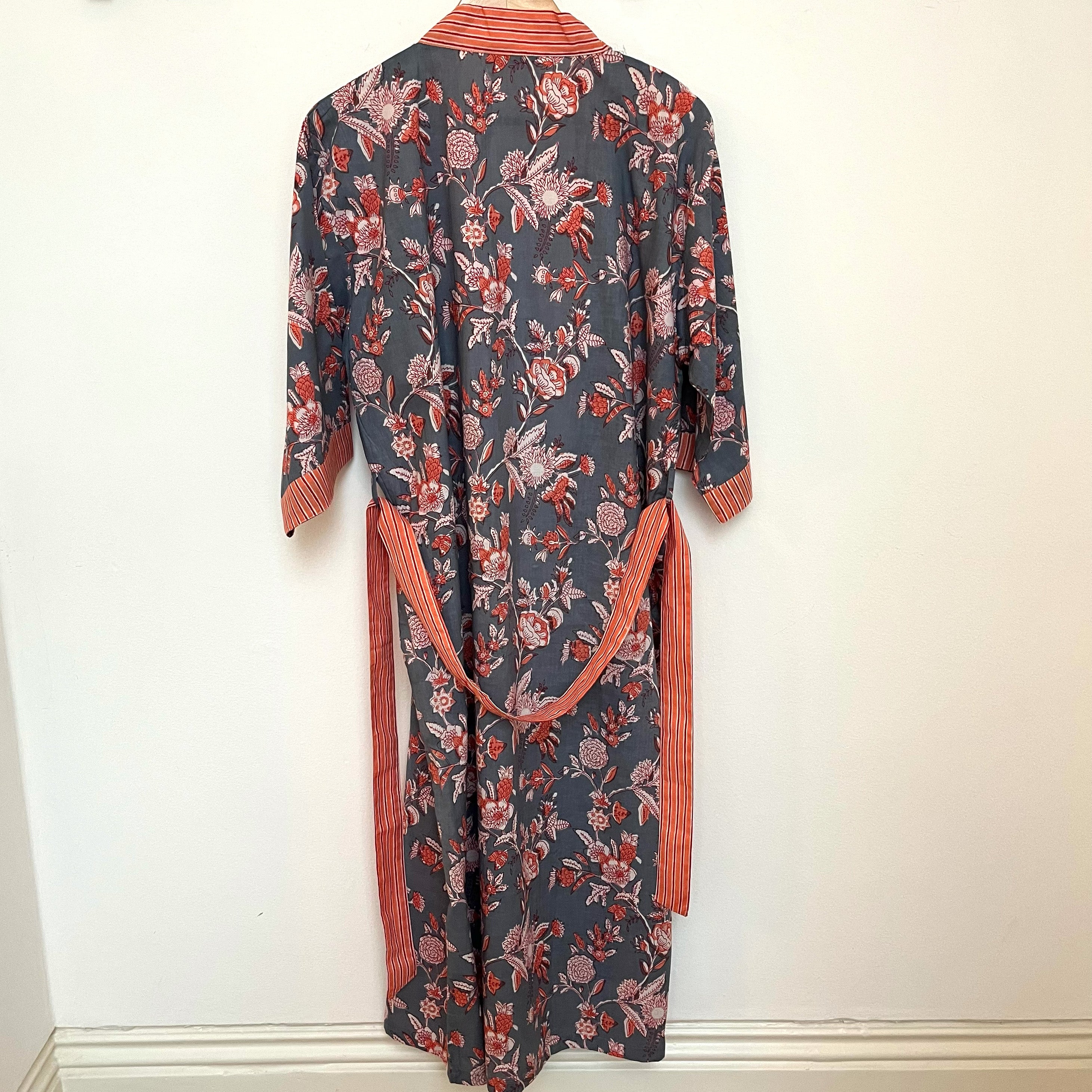 COTTON BLOCK PRINT KIMONO - BURNT ORANGE AND BLUE