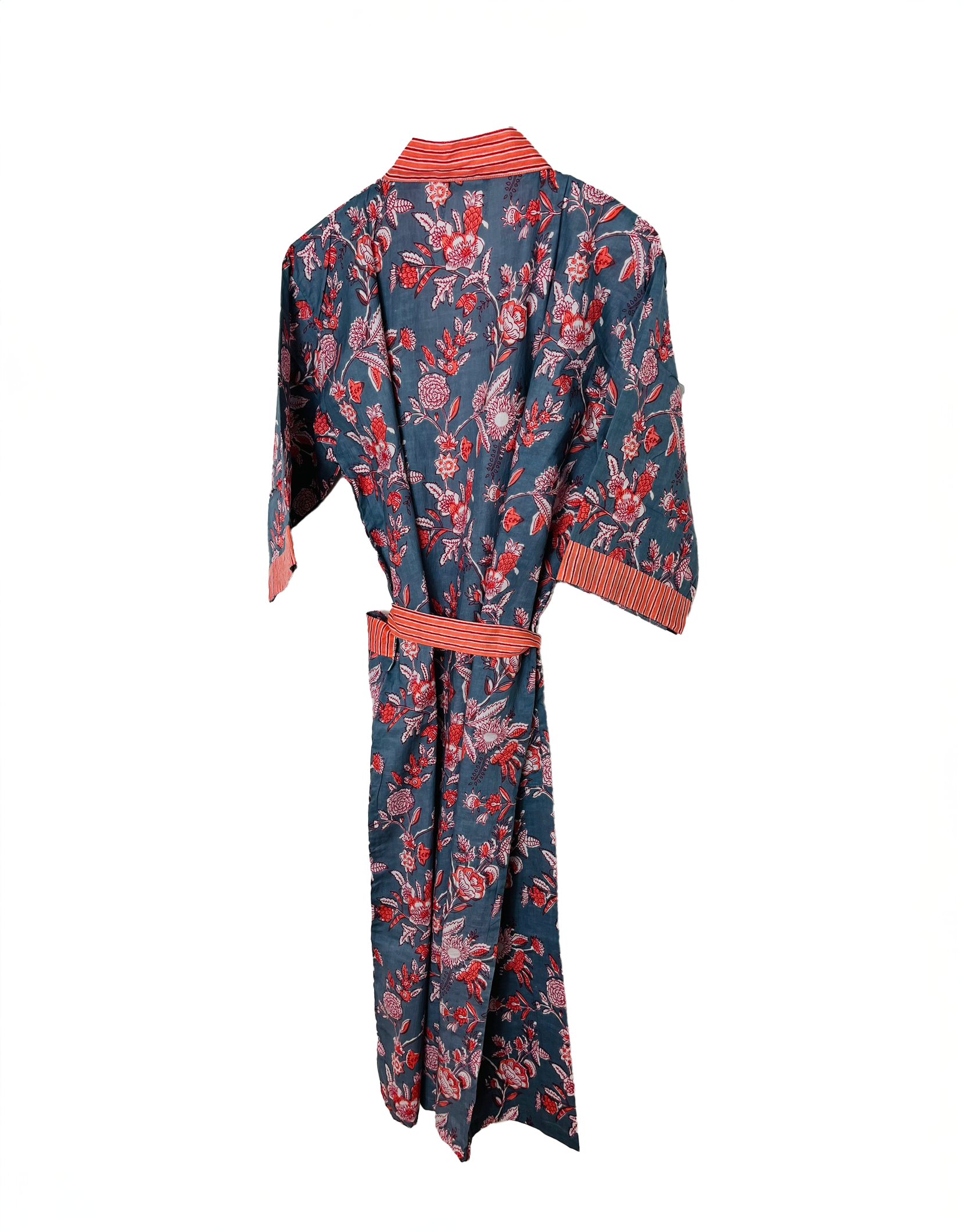 HAND  PRINTED ROBE - BURNT ORANGE/ BLUE