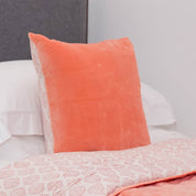 PURE VELVET AND HAND BLOCK COTTON CUSHION - CORAL PINK