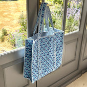 QUILTED COTTON TOTE BAG -CORNFLOWER BLUE