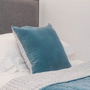 PURE VELVET AND HAND BLOCK COTTON CUSHION - PETROL BLUE