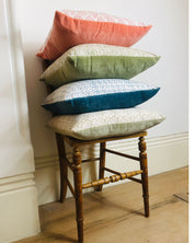 PURE VELVET AND HAND BLOCK COTTON CUSHION - CORAL PINK
