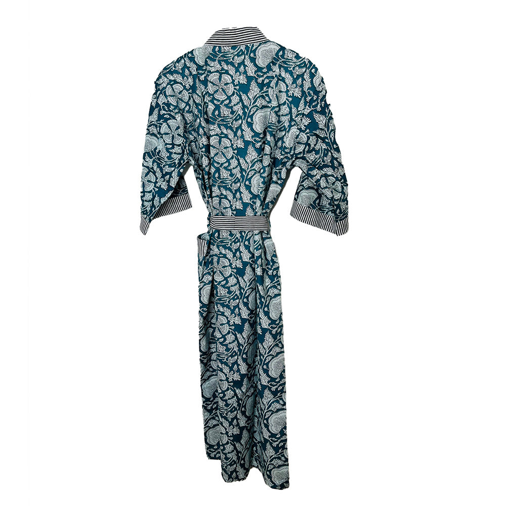 HAND PRINTED ROBE - NAVY/WHITE