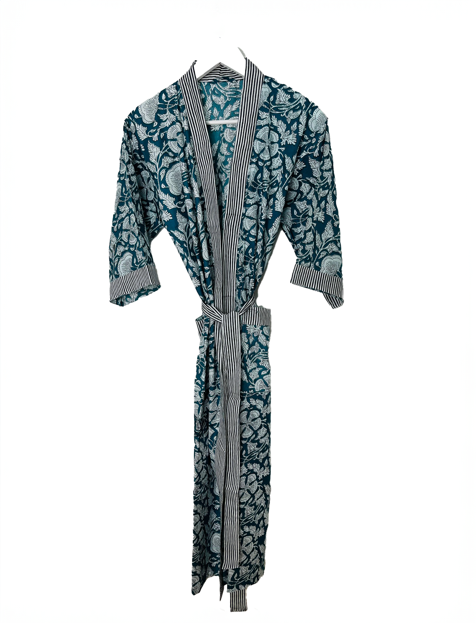 HAND PRINTED ROBE - NAVY/WHITE