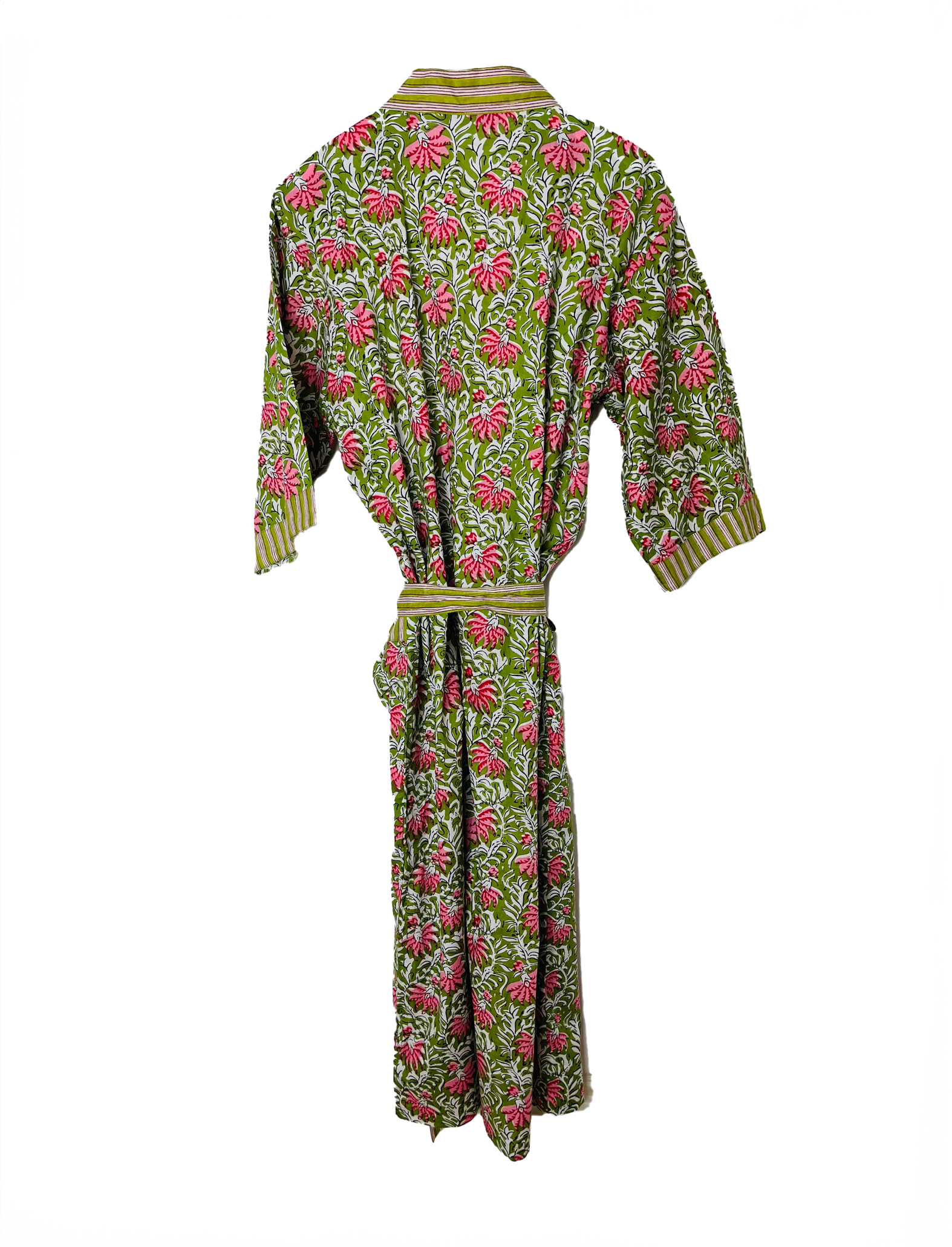 HAND  PRINTED ROBE - GREEN / HOT PINK