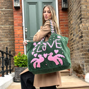 VELVET LOVE BAG- FOREST GREEN AND PINK