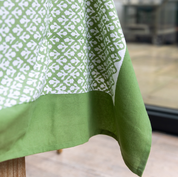 HAND BLOCK TABLECLOTH - SAGE GREEN MOTIF