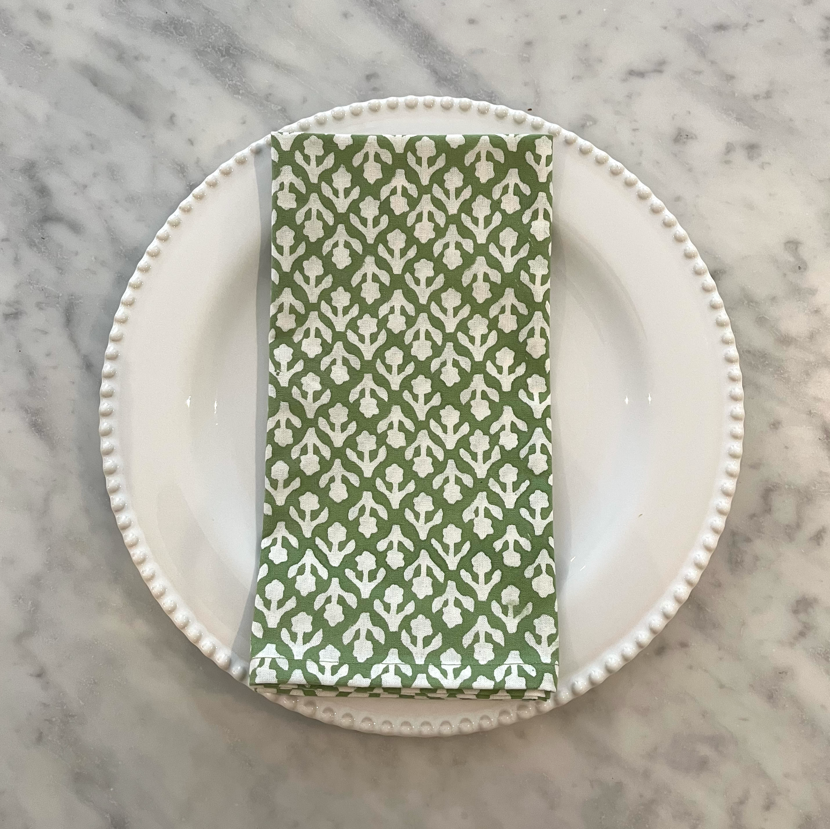 THICKER WEAVE NAPKINS - SAGE GREEN MOTIF