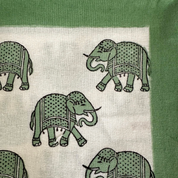 HAND BLOCKED TEA TOWEL - GREEN ELEPHANT