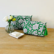 WASH BAG + MAKE UP POUCH SET - GREEN FLORAL