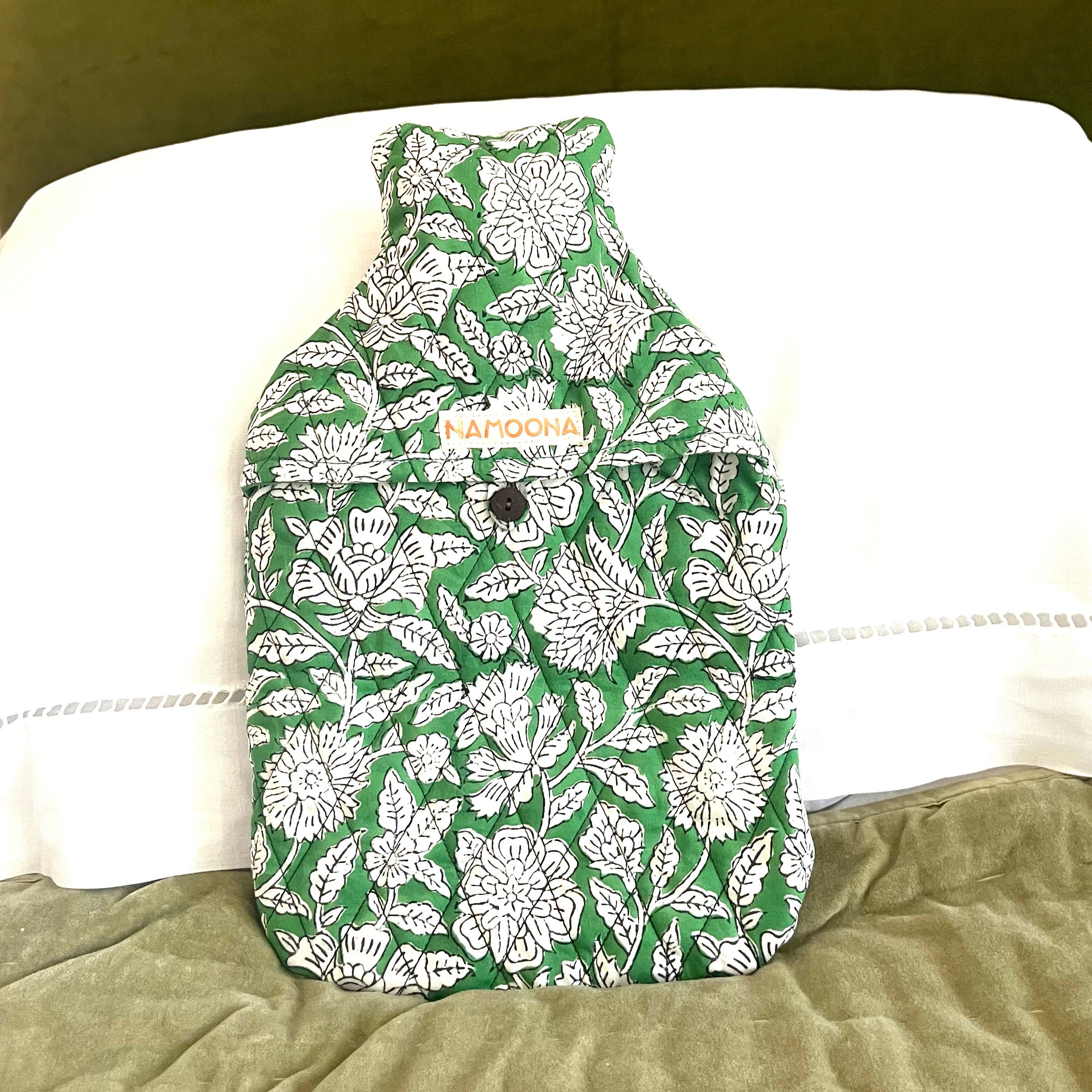 HOT WATER BOTTLE -  GREEN FLORAL
