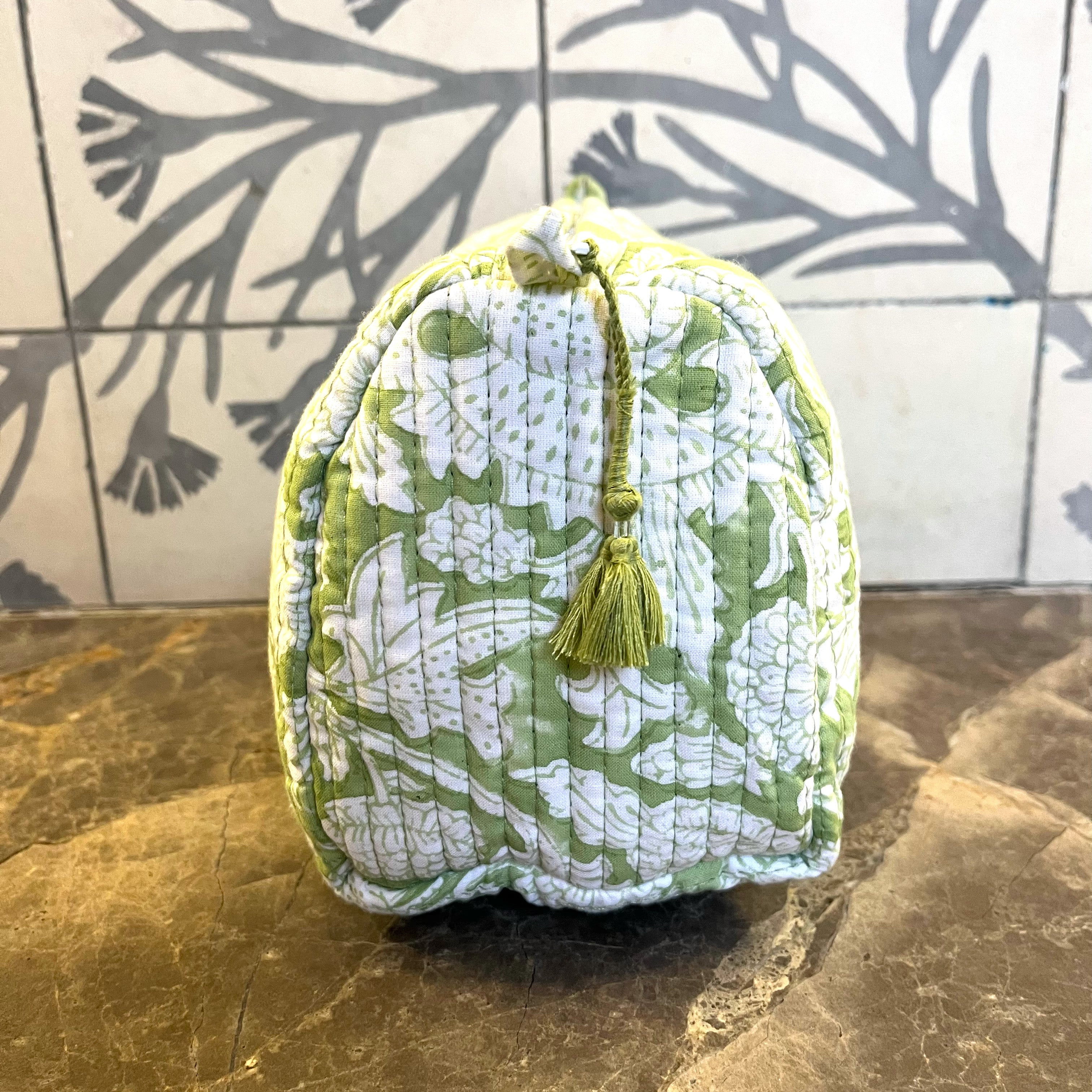 LARGE COTTON WASH BAG - GREEN FLORAL (Was £24)