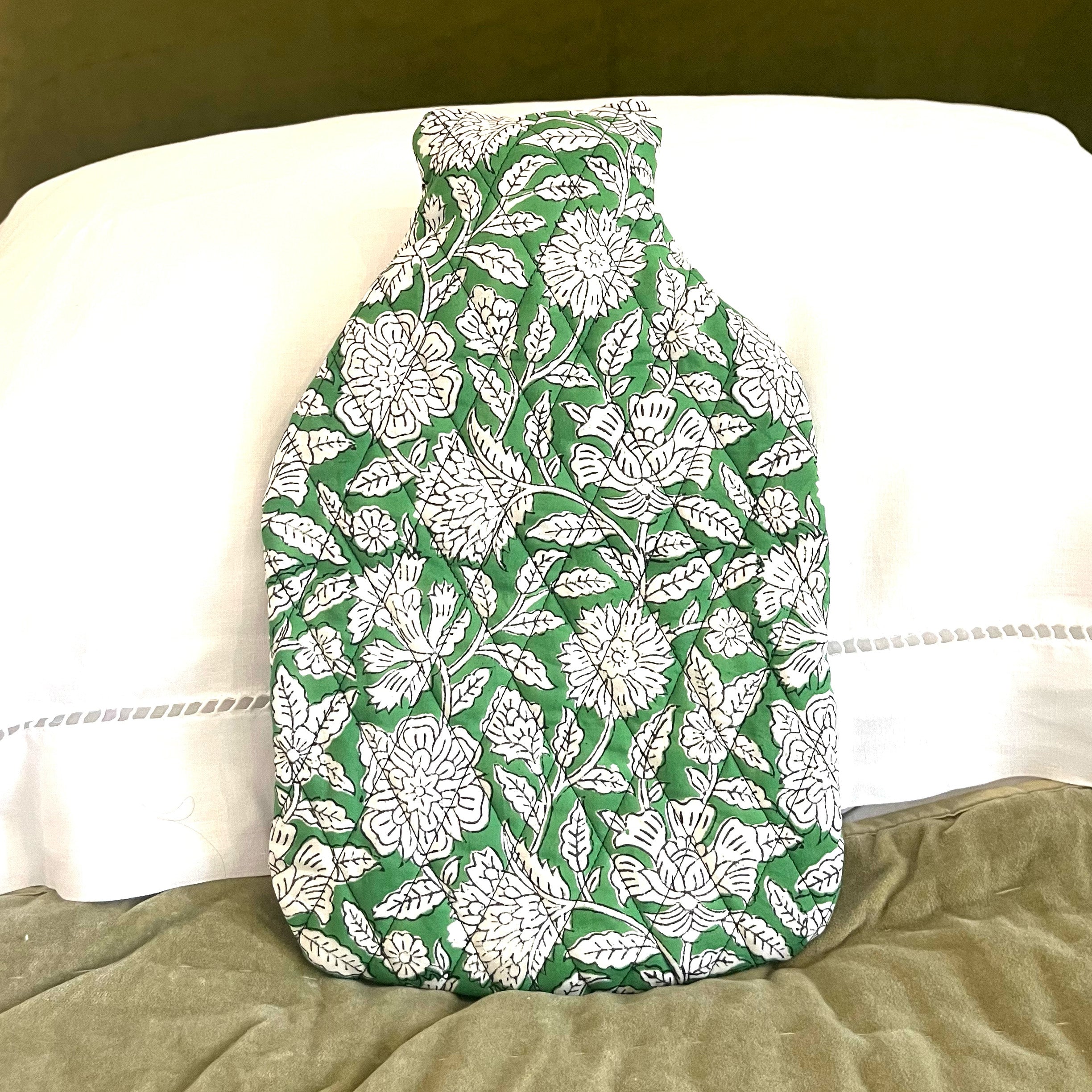 HOT WATER BOTTLE -  GREEN FLORAL