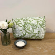 LARGE COTTON WASH BAG - GREEN FLORAL (Was £24)