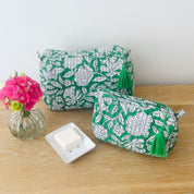 WASH BAG + MAKE UP POUCH SET - GREEN FLORAL