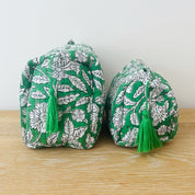 WASH BAG + MAKE UP POUCH SET - GREEN FLORAL