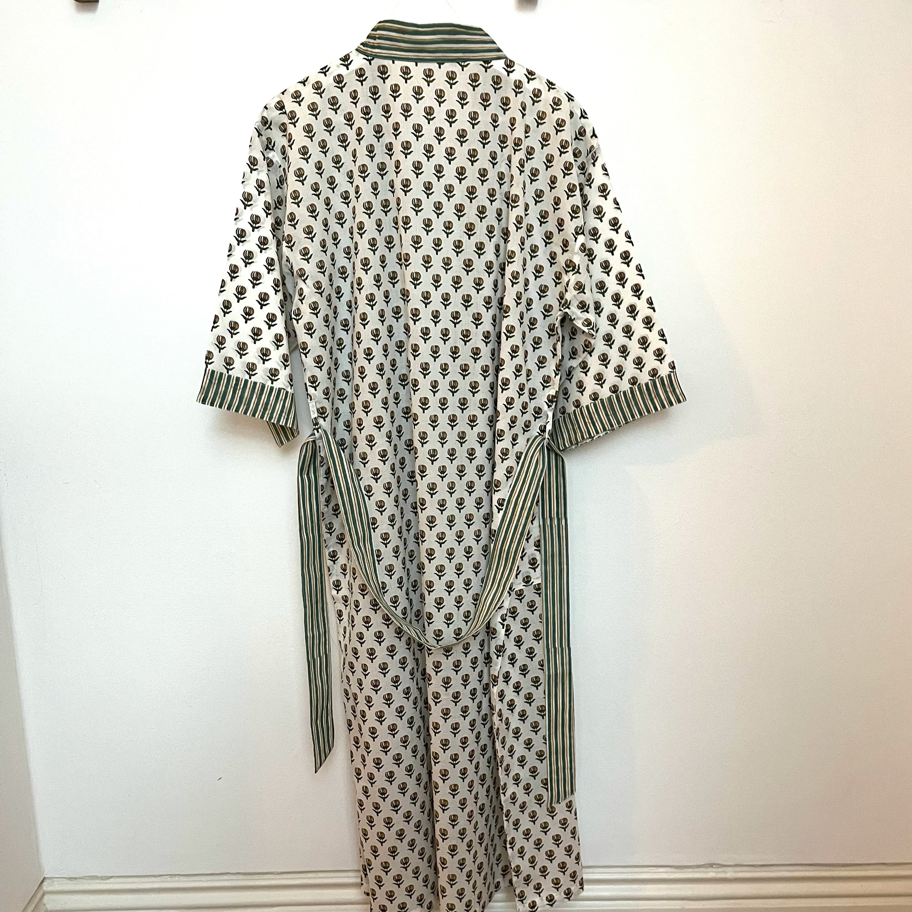 COTTON BLOCK PRINT KIMONO - GREEN FLOWER