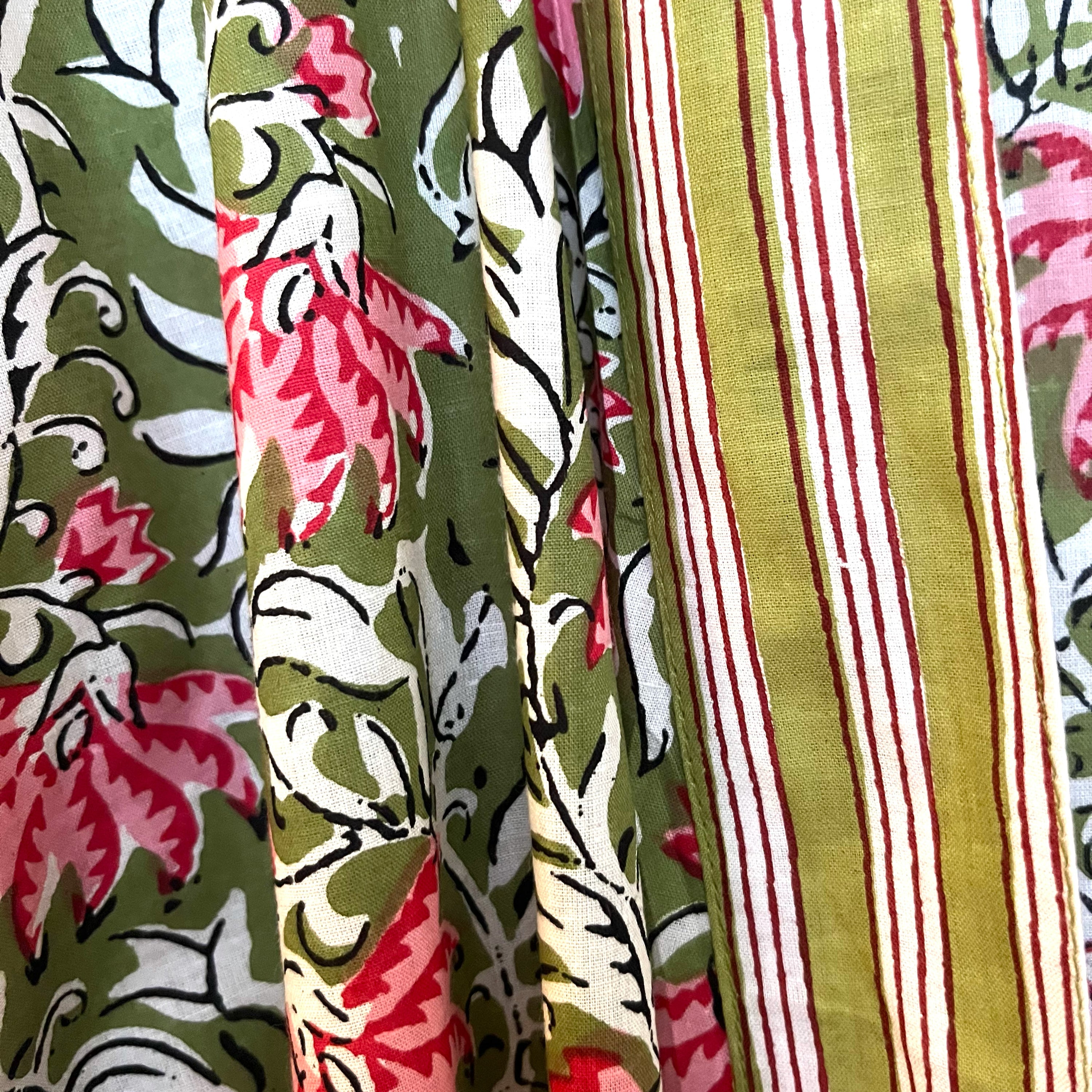 COTTON BLOCK PRINT KIMONO - GREEN AND PINK