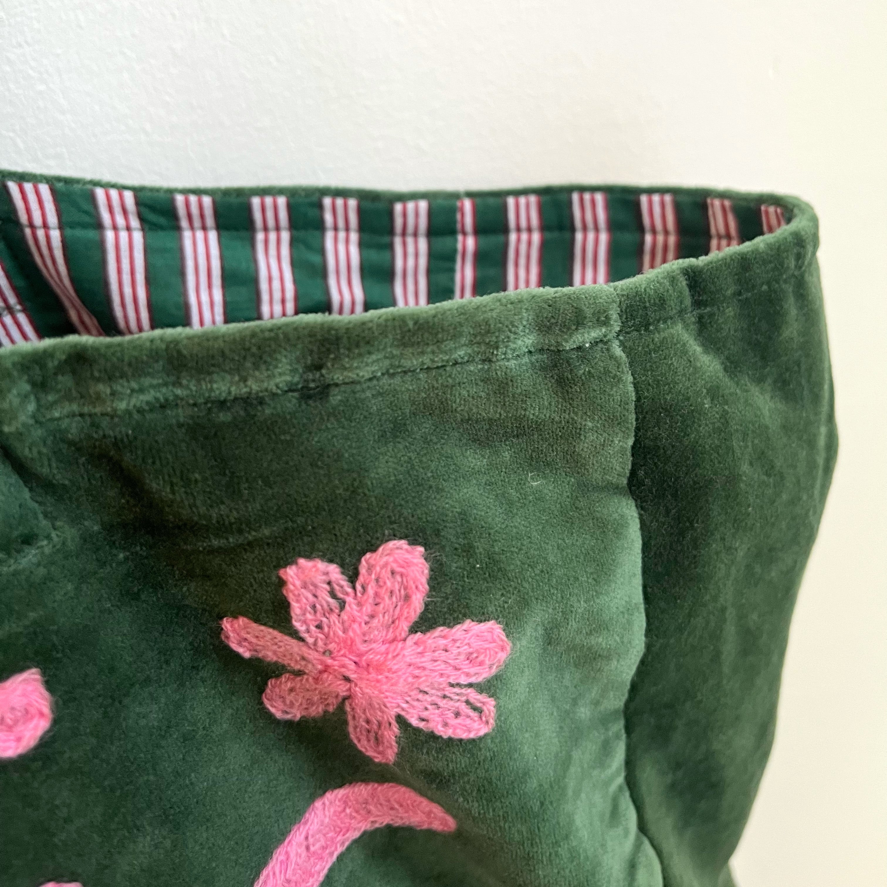 VELVET LOVE BAG- FOREST GREEN AND PINK