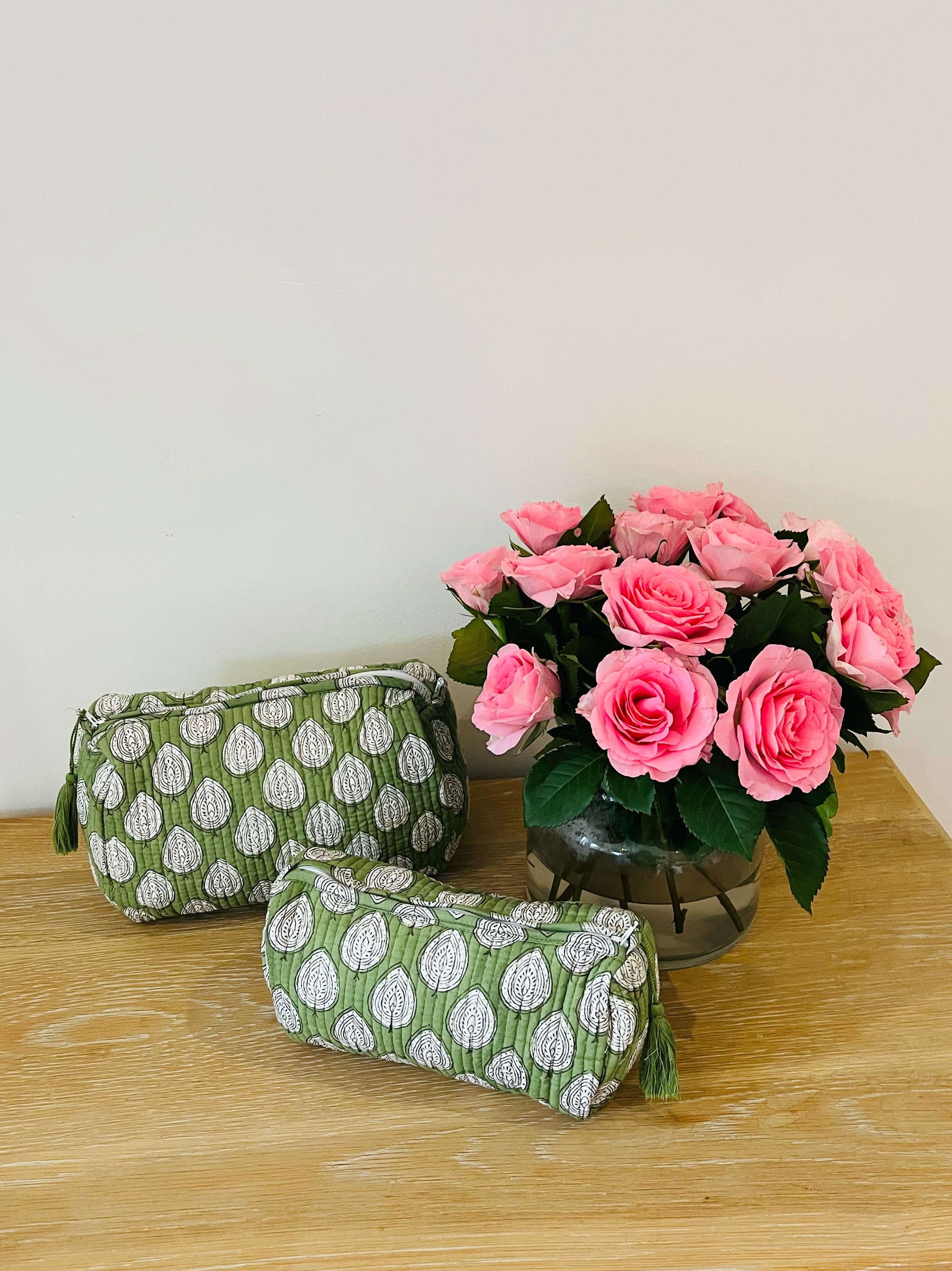 COTTON WASH BAG - GREEN LEAF