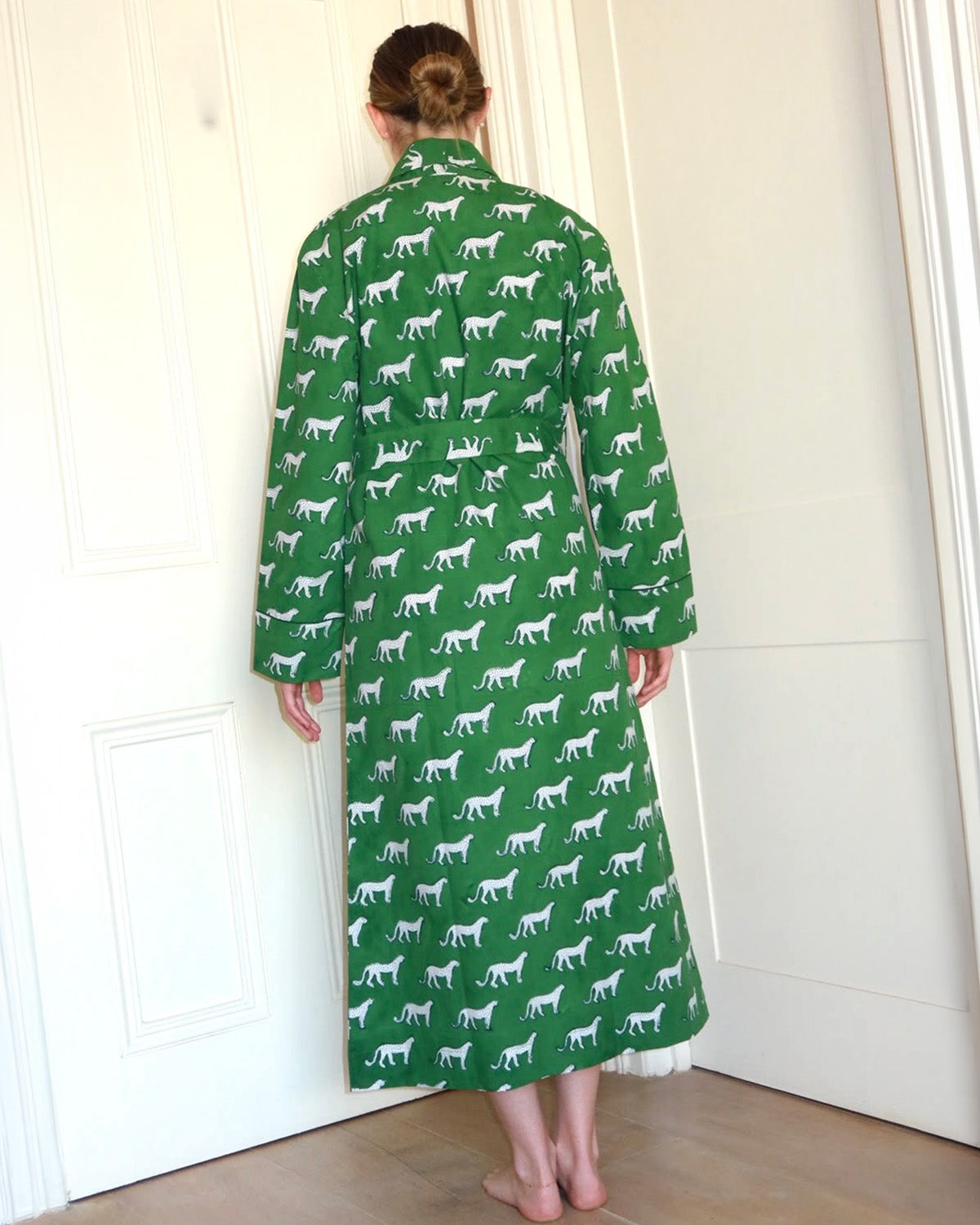 SIGNATURE COTTON ROBE - GREEN LEOPARD