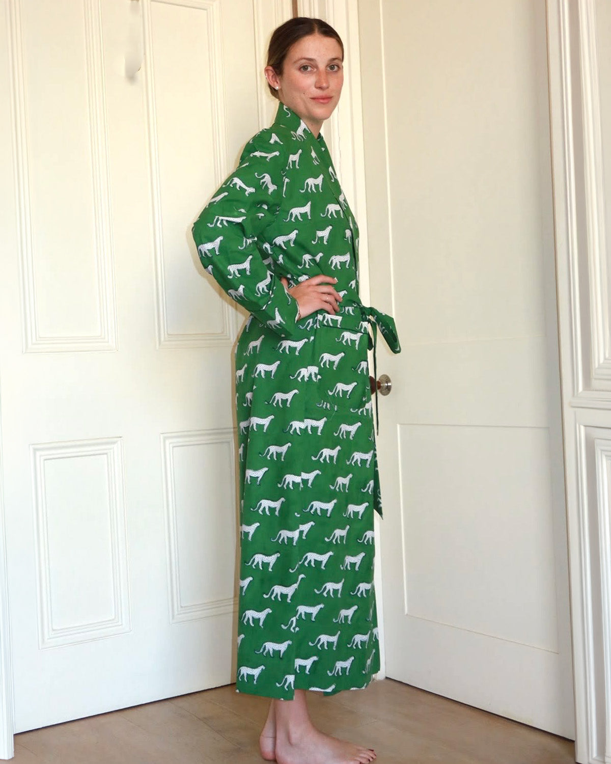 SIGNATURE COTTON ROBE - GREEN LEOPARD