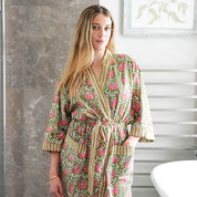 COTTON BLOCK PRINT KIMONO - GREEN AND PINK
