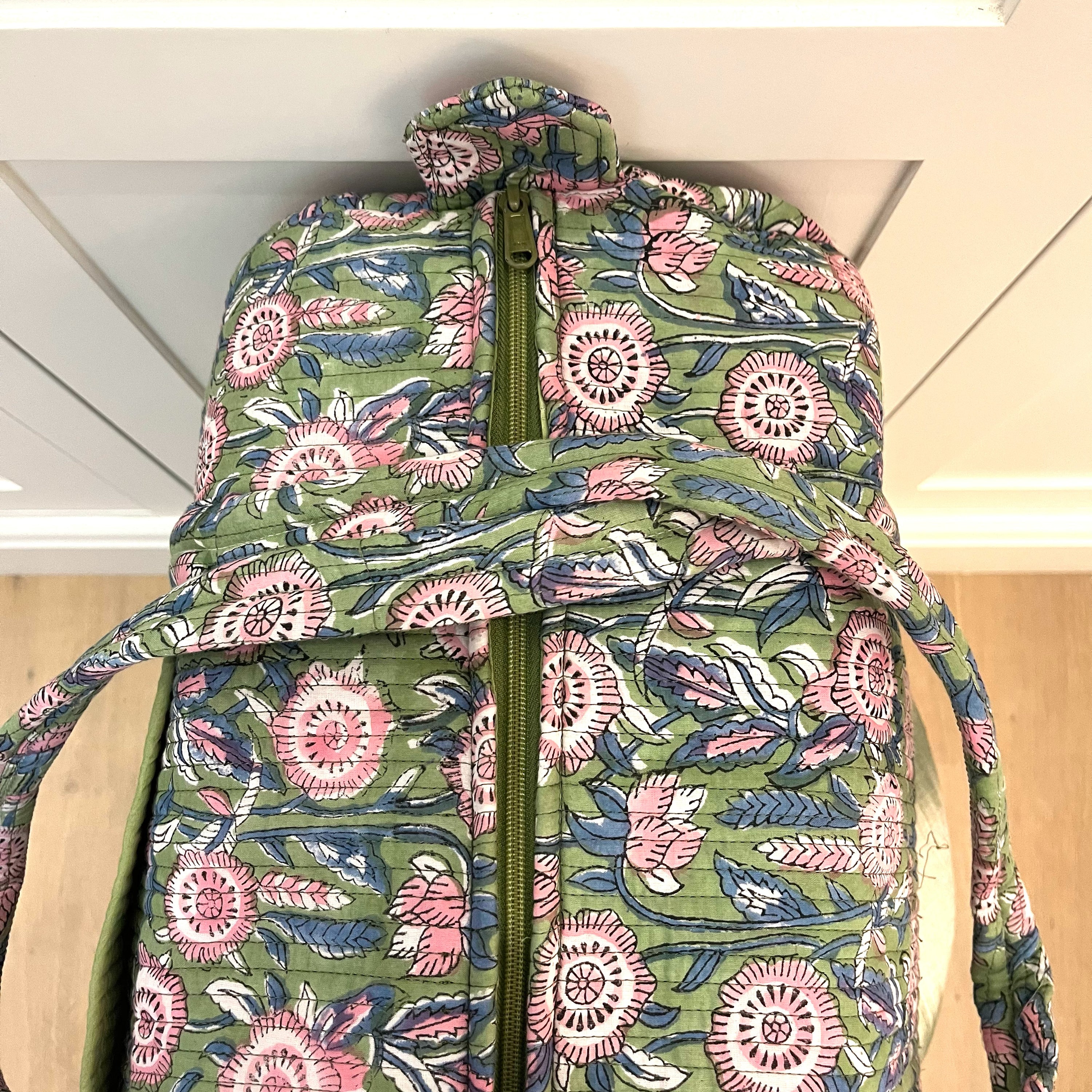 WEEKEND BAG - GREEN AND PINK FLOWER