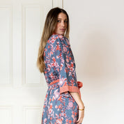 COTTON BLOCK PRINT KIMONO - BURNT ORANGE AND BLUE